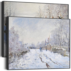 Extra Large Claude Monet Winter Snow Scene Pair of Wall Art Framed Canvas Landscape Pictures - Set of 2