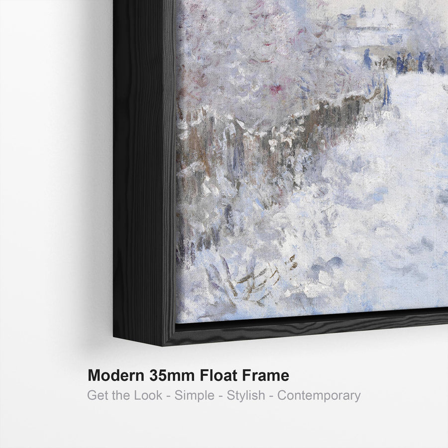 Extra Large Claude Monet Winter Snow Scene Pair of Wall Art Framed Canvas Landscape Pictures - Set of 2