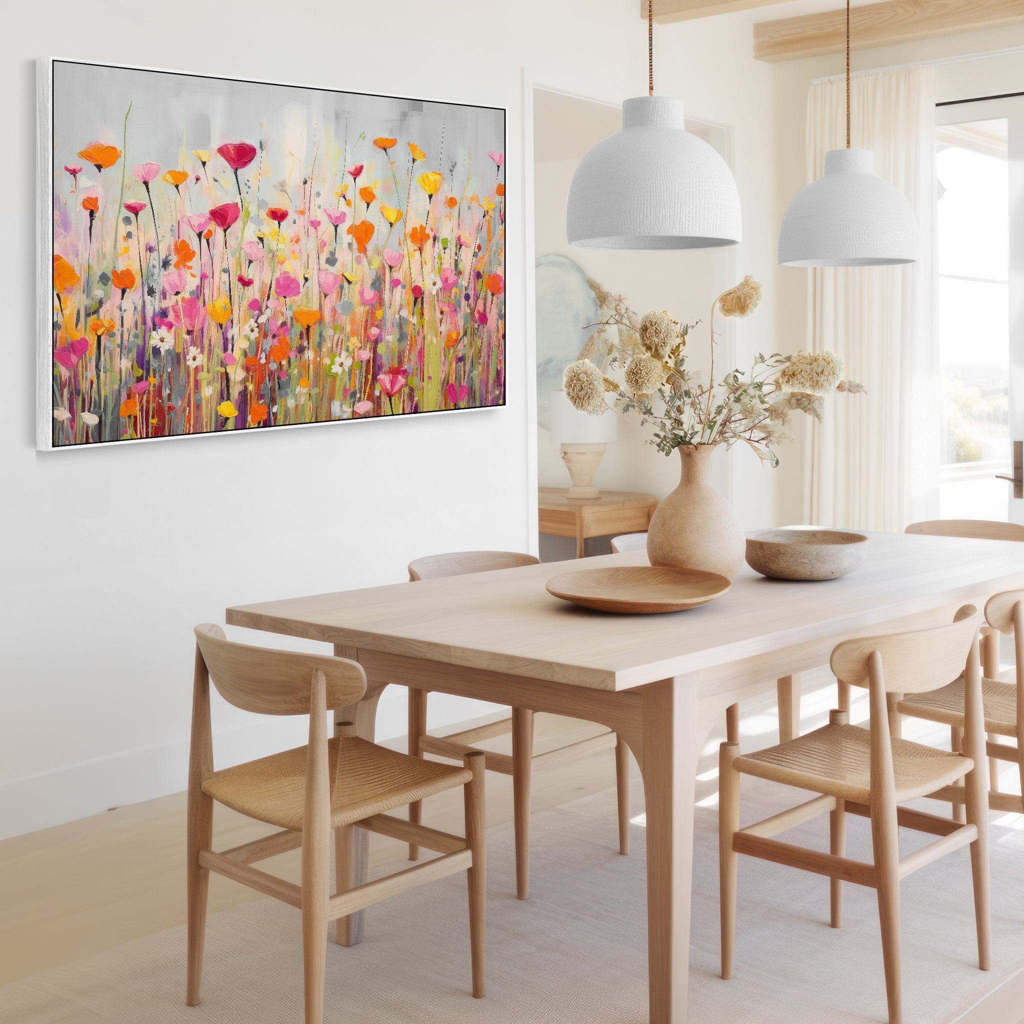 Large Bright Colourful Framed Wall Art for Living Room - Floral Canvas
