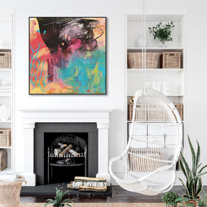 Large Multi Coloured Framed Wall Art Canvas - Colourful Abstract