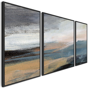 Extra Large Framed Abstract Artwork for Living Room - Blue Grey Canvas Wall Art - XXL 212cm Wide