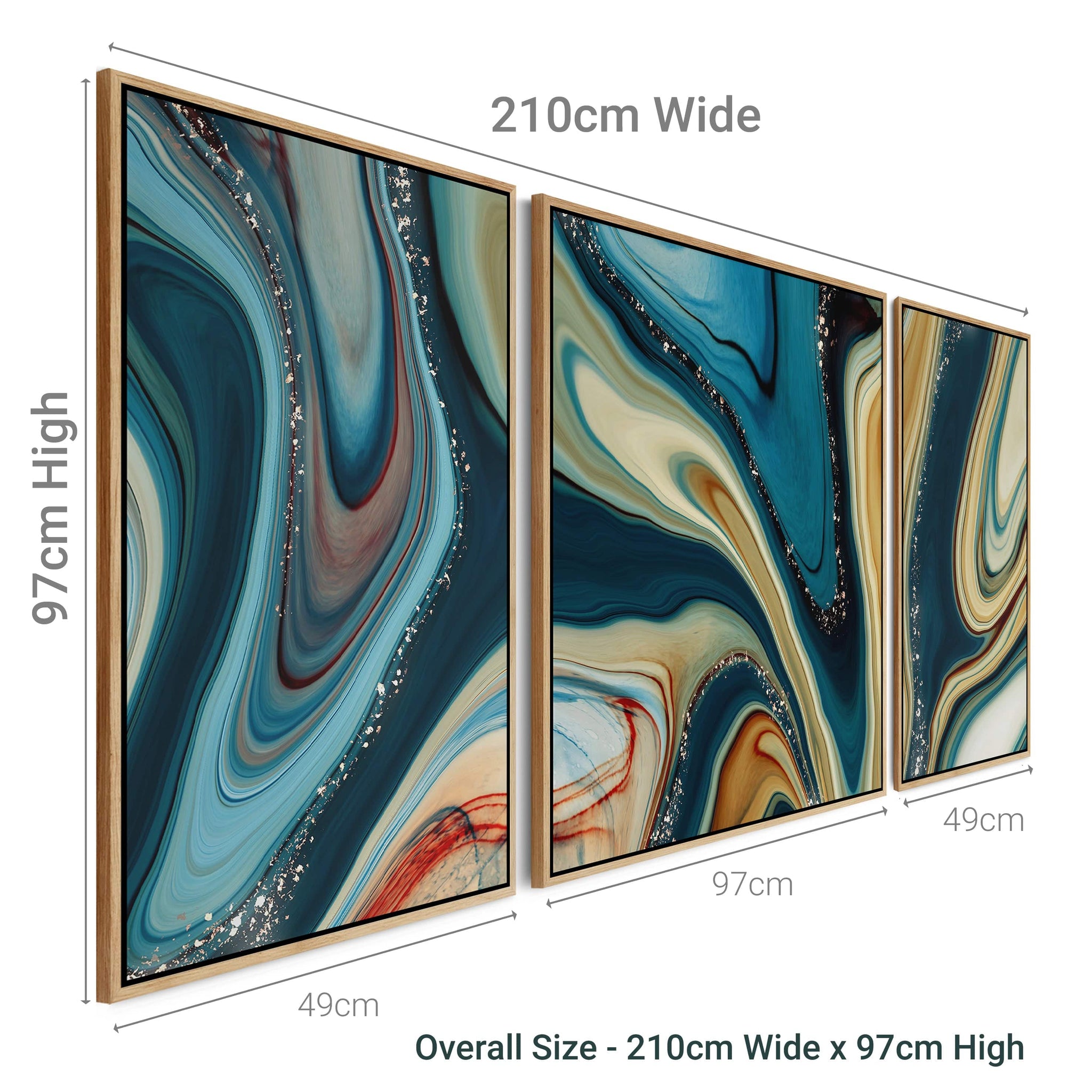 Extra Large Framed Wall Art Pictures for Living Room - Teal Blue Abstr