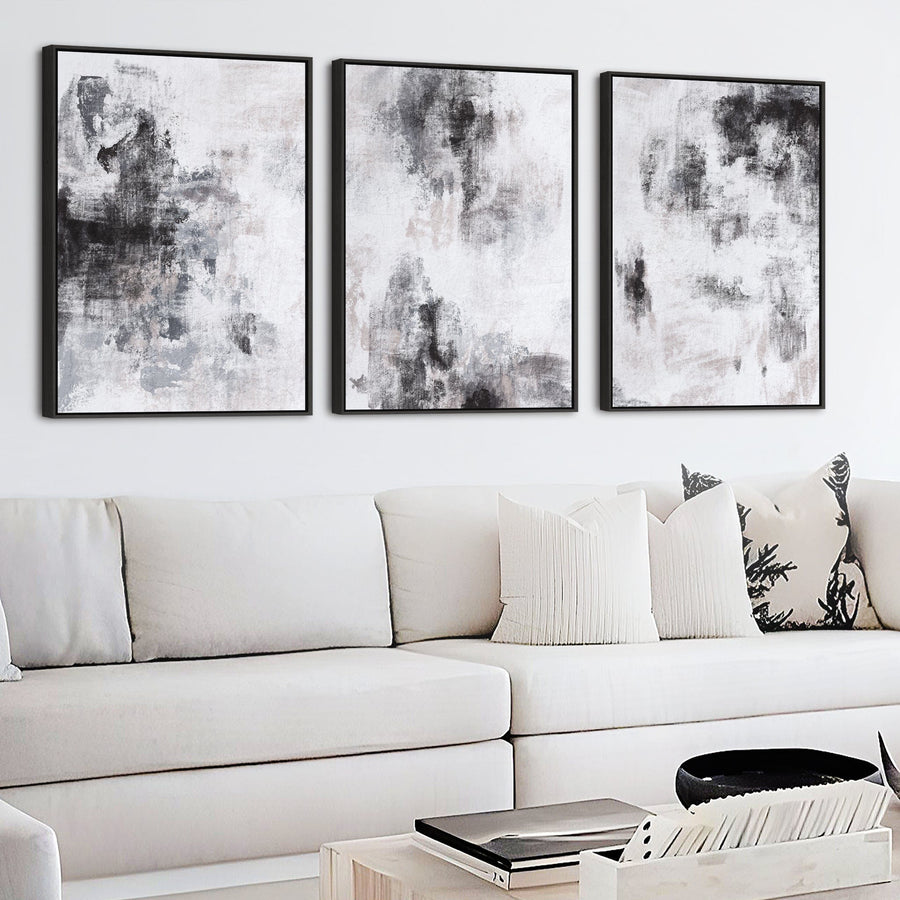 Extra Large Wall Art - Set of 3 - Black White Framed Abstract - 2094 - XL 200cm