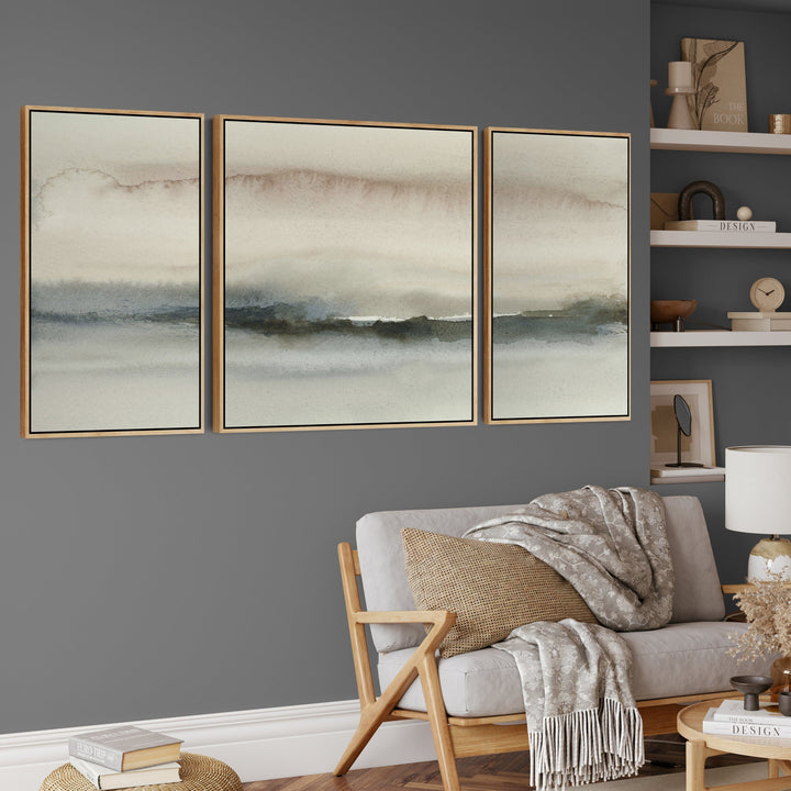 Extra Large Framed Wall Art Pictures for Living Room - Abstract Set of 3 - Natural Grey Taupe Beige - XXL 212cm Wide - 3AF2074XL