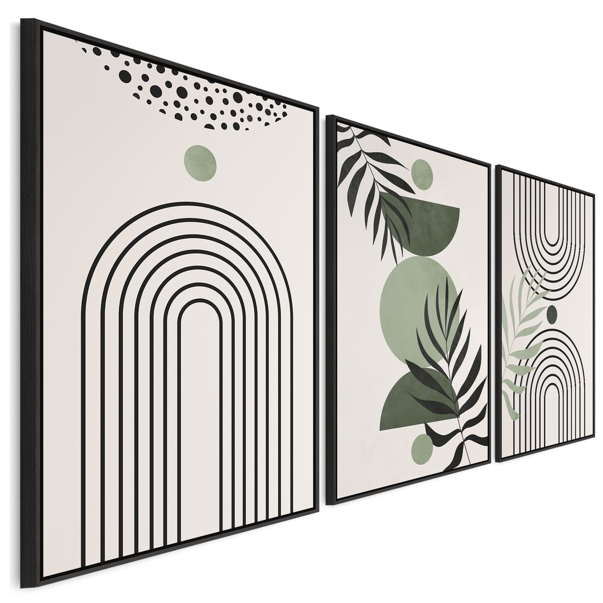 Boho Wall Art Framed Set of 3 Extra Large Green Canvas