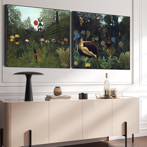 Extra Large Henri Rousseau Pair of Green Forest Wall Art Framed Canvas Landscape XL - Set of 2