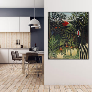 Extra Large Henri Rousseau Wall Art Framed Canvas Monkey and Parrot in Virgin Forest Painting