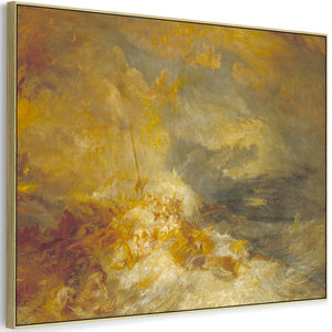 Large JMW William Turner Wall Art Framed Canvas Painting of Disaster Fire at Sea Painting