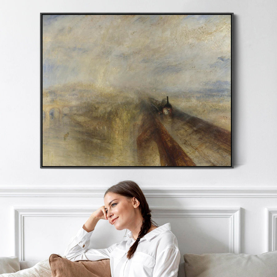 Large JMW William Turner Train Wall Art Framed Canvas of Rain Steam Speed Painting