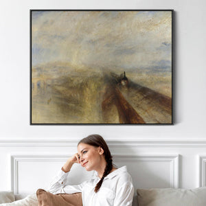 Large JWM William Turner Train Wall Art Framed Canvas of Rain Steam Speed Painting