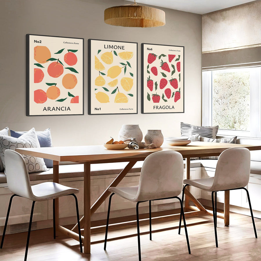 Set of 3 Kitchen Wall Art - XL Framed Canvas Prints -Fruits - 2m Wide ...