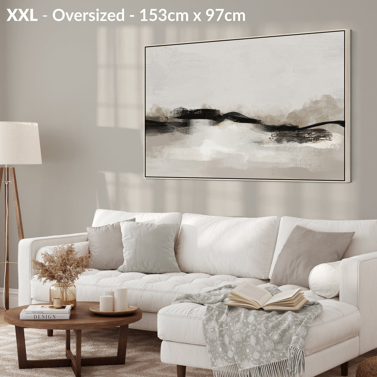 Neutral Wall Art Prints - Framed Canvas for Living Room - Beige - 2083