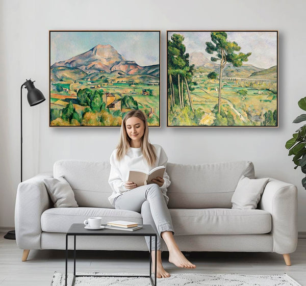 Extra Large Paul Cezanne Pair of Green Landscape Wall Art Framed Canvas Huge XL - Set of 2