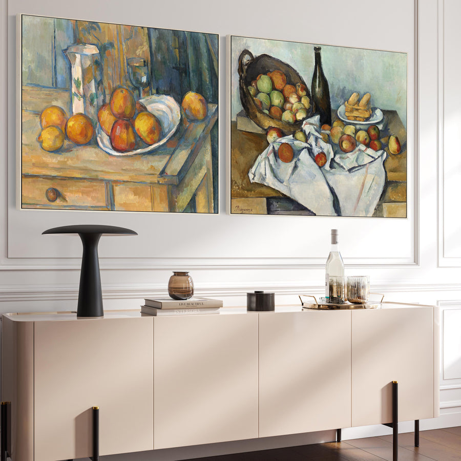 Extra Large Paul Cezanne Pair of Kitchen Fruit Wall Art Framed Canvas Still Life XL - Set of 2