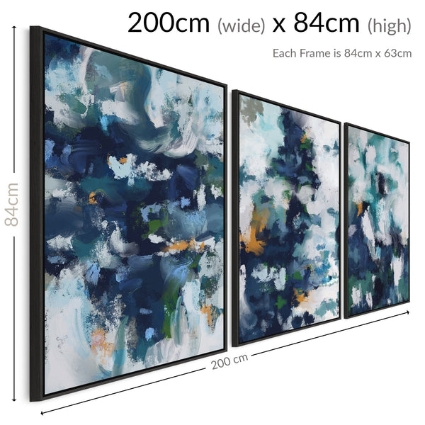Large Teal Wall Art Pictures for Living Room - Set of 3 Framed Canvas Artwork