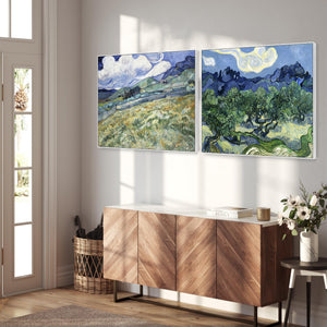 Extra Large Vincent Van Gogh Pair of Blue Wall Art Framed Canvas Landscape Paintings - Set of 2