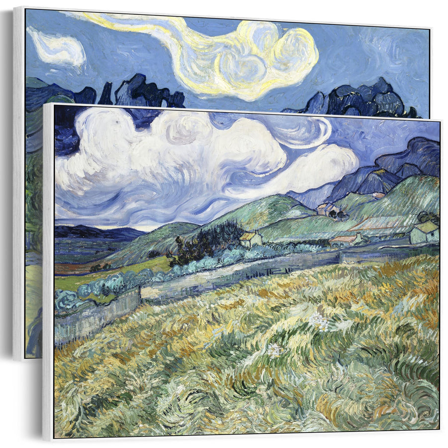 Extra Large Vincent Van Gogh Pair of Blue Wall Art Framed Canvas Landscape Paintings - Set of 2