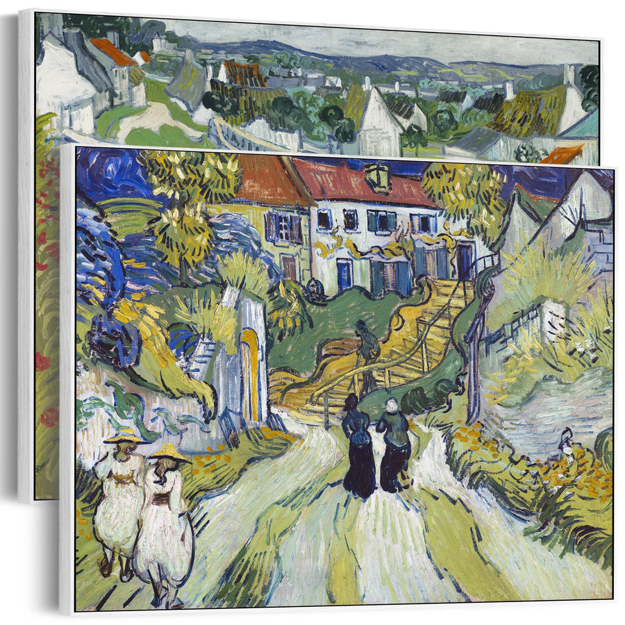 Extra Large Vincent Van Gogh Pair of Green Wall Art Framed Canvas Landscape Paintings - Set of 2