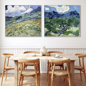 Extra Large Vincent Van Gogh Pair of Blue Wall Art Framed Canvas Landscape Paintings - Set of 2