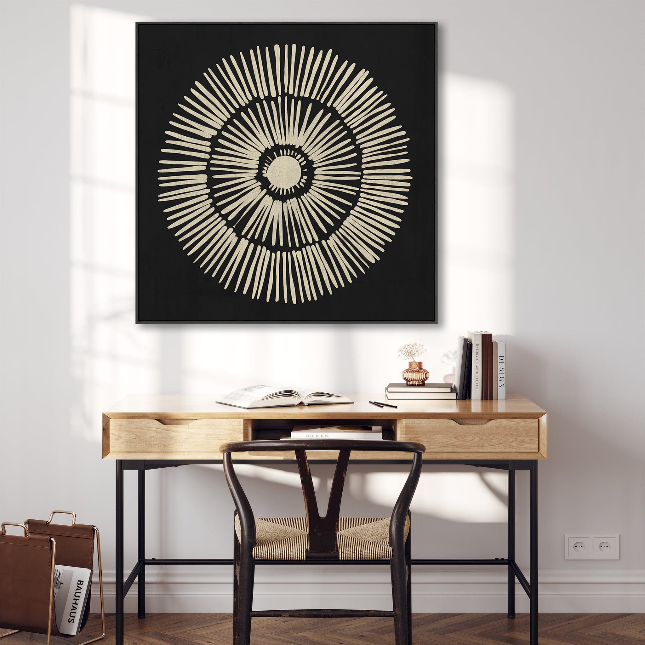 Neutral Black Modern Wall Art for Living Room Abstract Framed Canvas