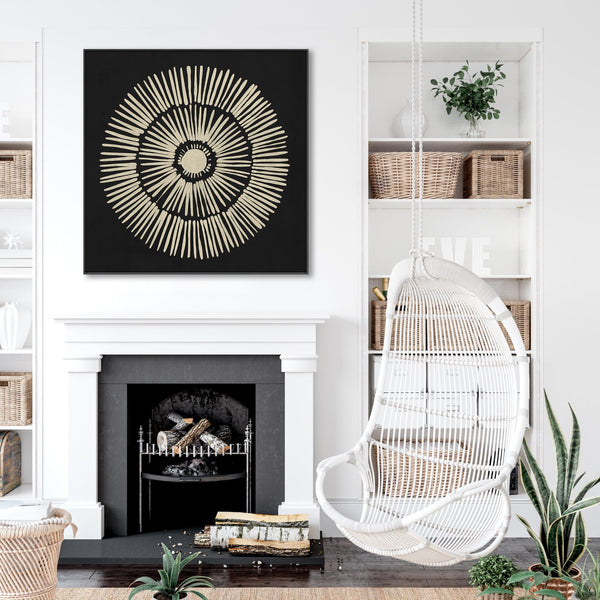 Neutral Black Modern Wall Art for Living Room - Abstract Framed Canvas