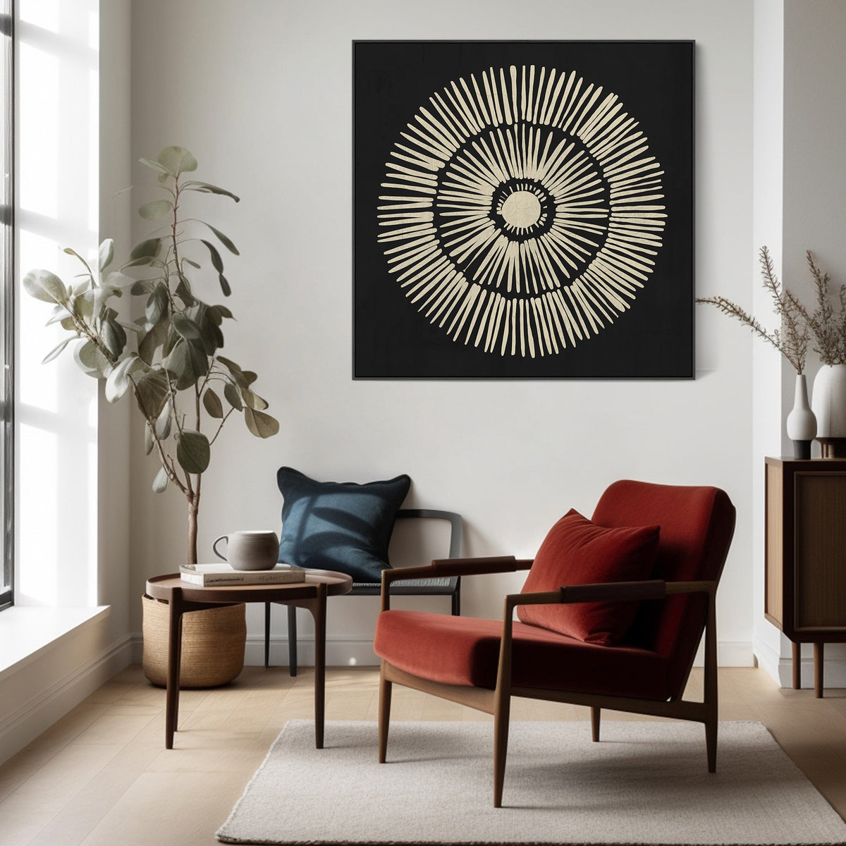 Neutral Black Modern Wall Art for Living Room - Abstract Framed Canvas ...