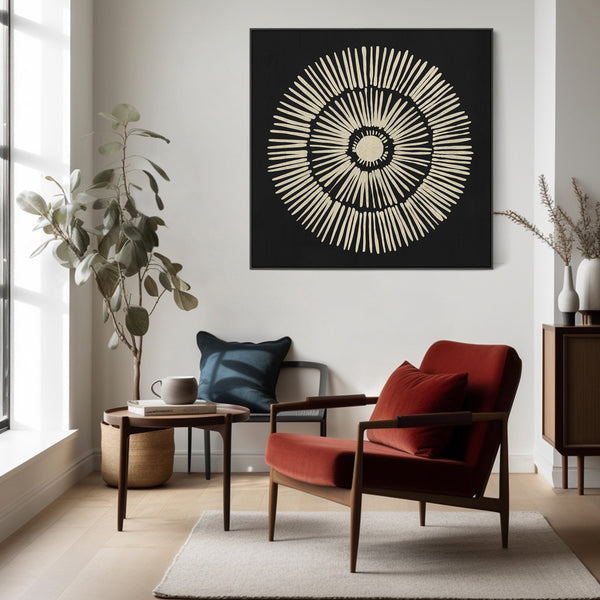 Neutral Black Modern Wall Art for Living Room - Abstract Framed Canvas