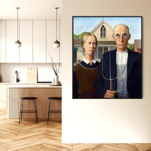 Extra Large Grant Wood Wall Art Framed Canvas Print of American Gothic Painting