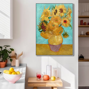 Large Vincent Van Gogh Wall Art Framed Canvas Print of 12 Sunflowers Vase Painting