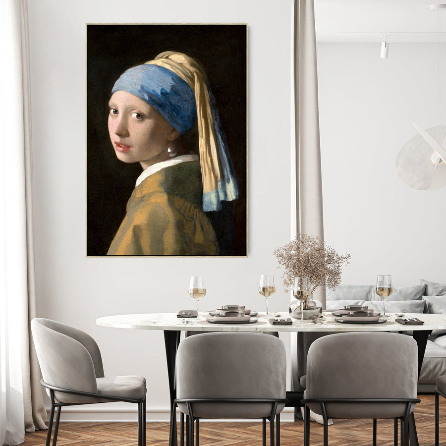 Girl with Pearl Earring Wall Art Framed Canvas Print of Johannes Vermeer Painting