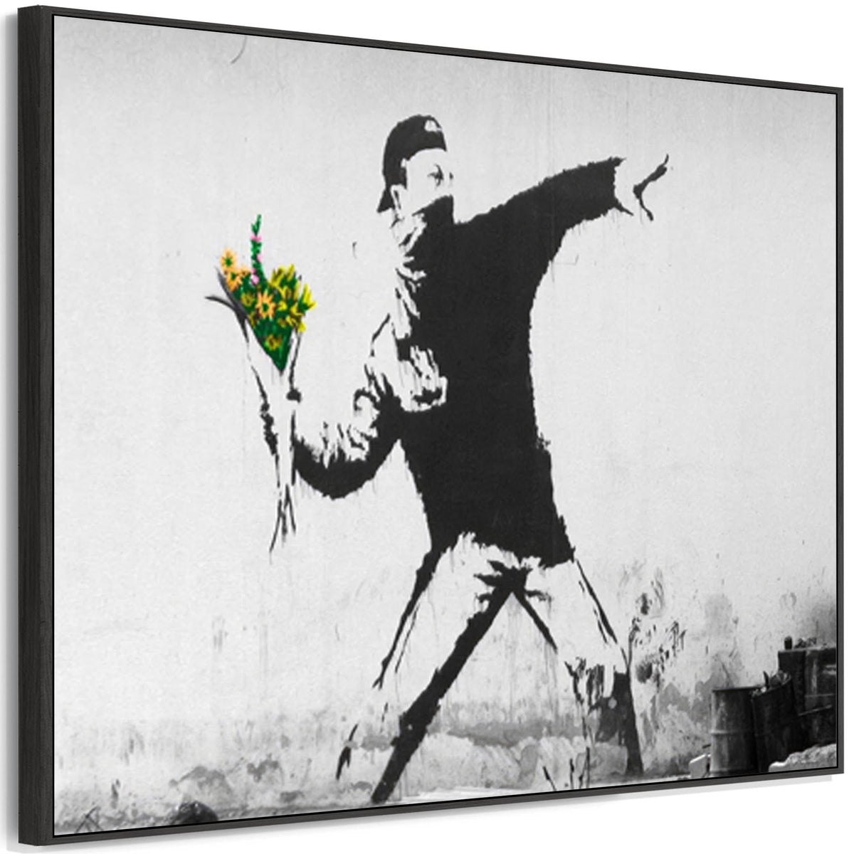 Large Banksy Framed Canvas Art Print - Flower Thrower / Love Is In The ...