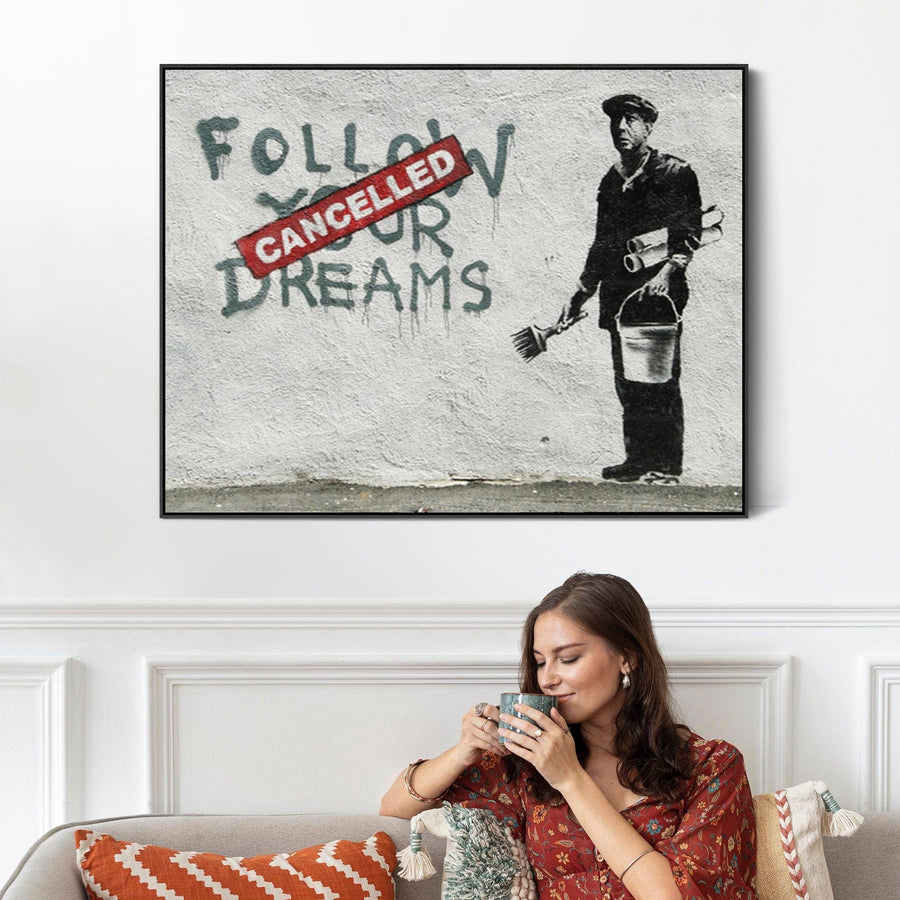 Large Banksy Framed Canvas Art Print - Follow Your Dreams – Cancelled