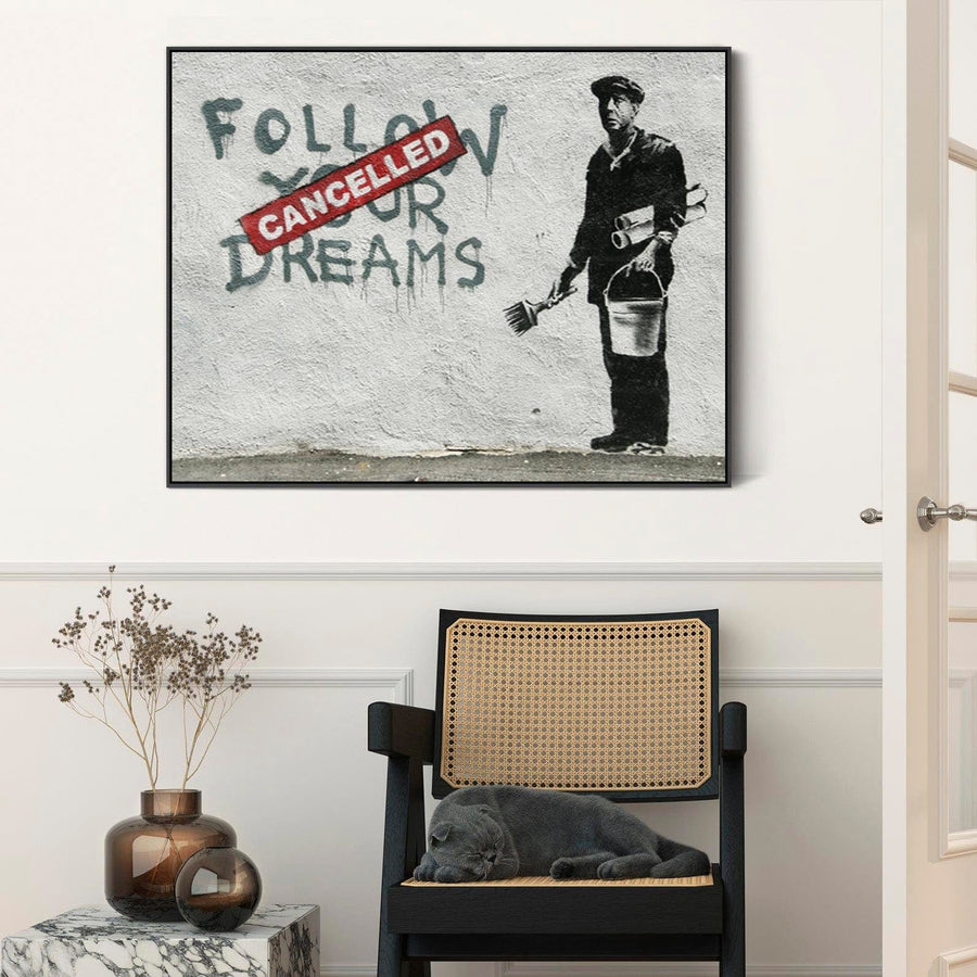 Large Banksy Framed Canvas Art Print - Follow Your Dreams – Cancelled