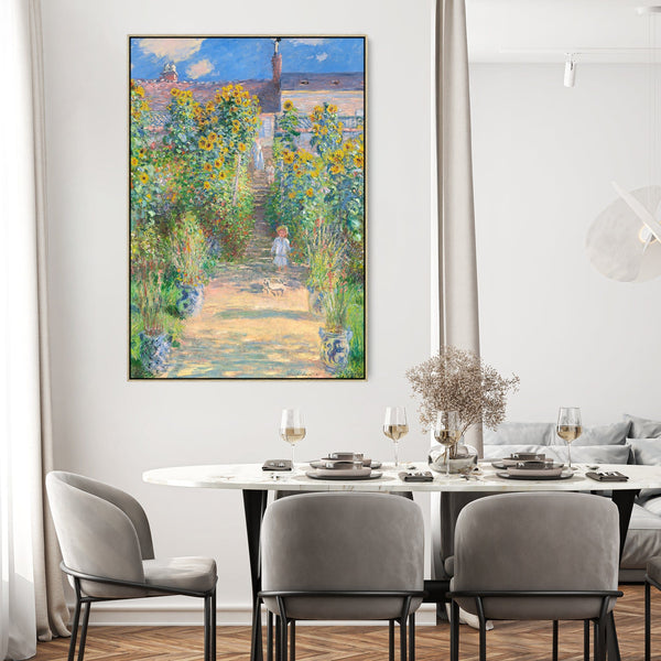 Artists Garden at Vetheuil Wall Art Framed Canvas Print of Claude Monet Painting