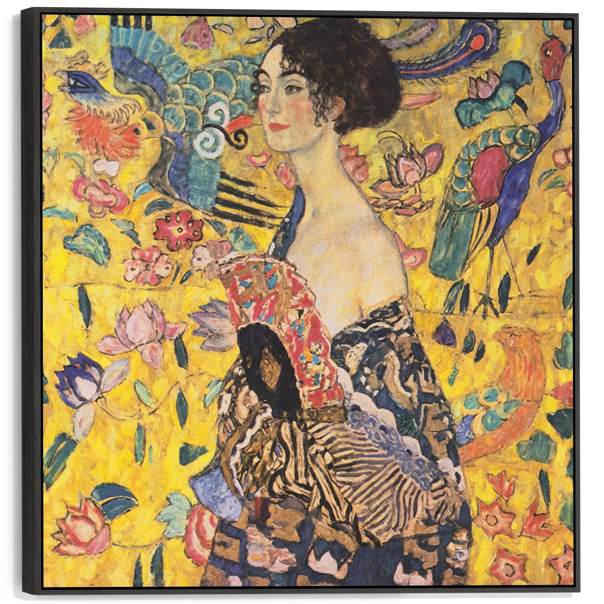 Large Gustav Klimt Framed Wall Art Canvas - Lady with Fan - 100cm x 10