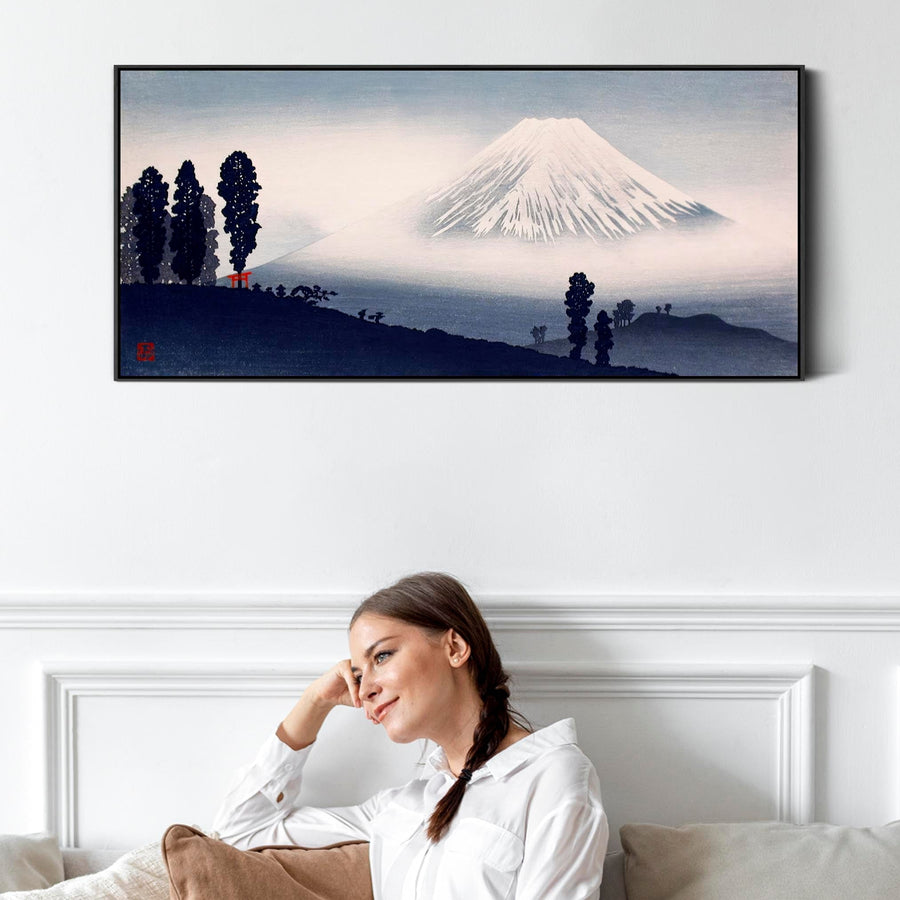 Japanese Mount Fuji Wall Art Framed Canvas Print by Hiroaki Takahashi in Black White Landscape