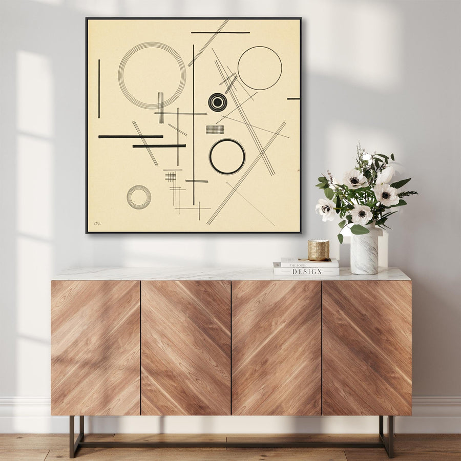 Large Beige Abstract Wassily Kandinsky Framed Canvas Print of Geometric Painting - 100cm x 100cm