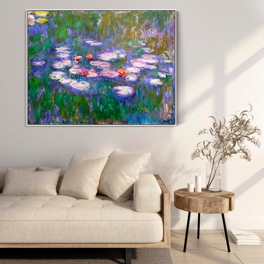 Large Blue Claude Monet Framed Canvas Print of Water Lillies Painting