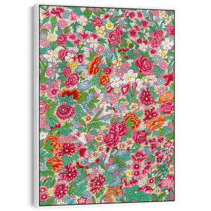 Large Colourful Floral Wall Art Framed Canvas Print of Japanese Flowers Painting