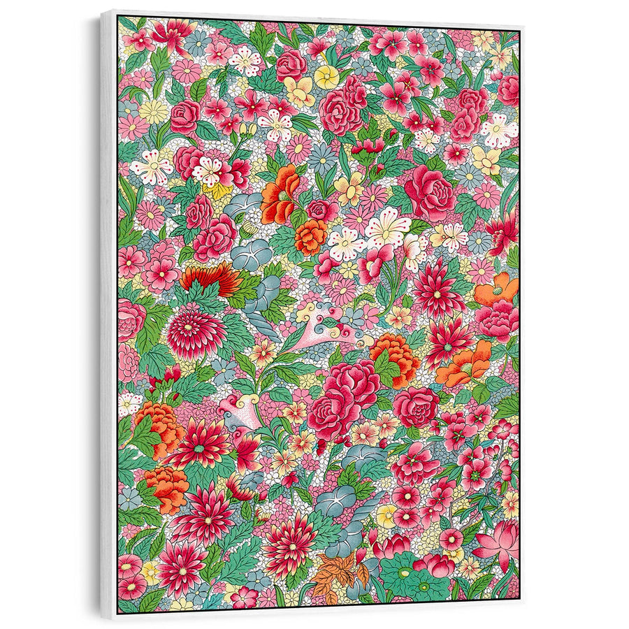 Large Colourful Floral Wall Art Framed Canvas Print of Japanese Flowers Painting