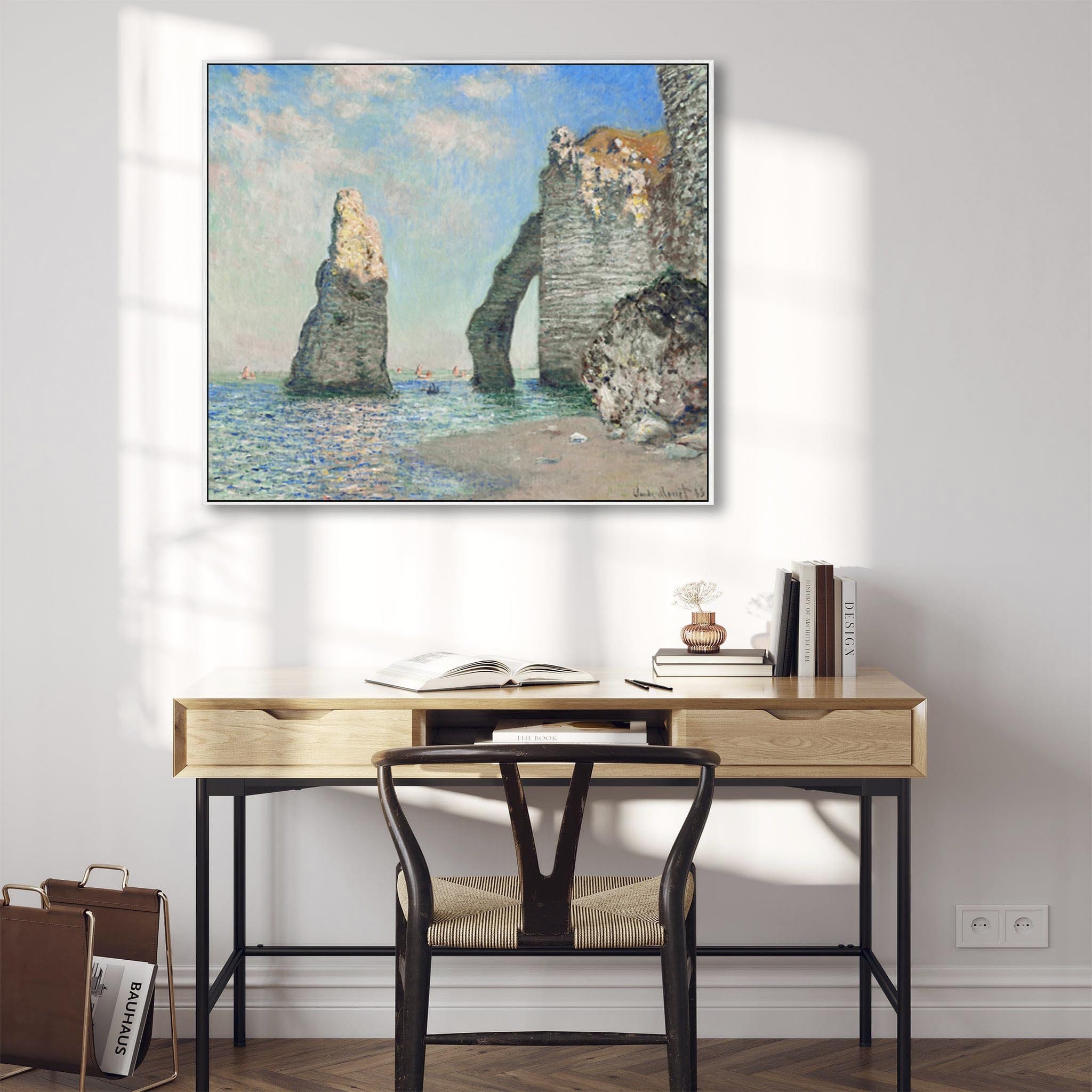 Large Claude Monet Framed Canvas Print of The Cliffs at Etretat Painti
