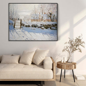 Large Claude Monet Framed Canvas Print of The Magpie Winter Landscape Painting