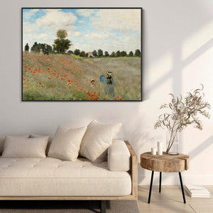 Large Claude Monet Framed Canvas Print of Poppy Field Poppies Landscape Painting