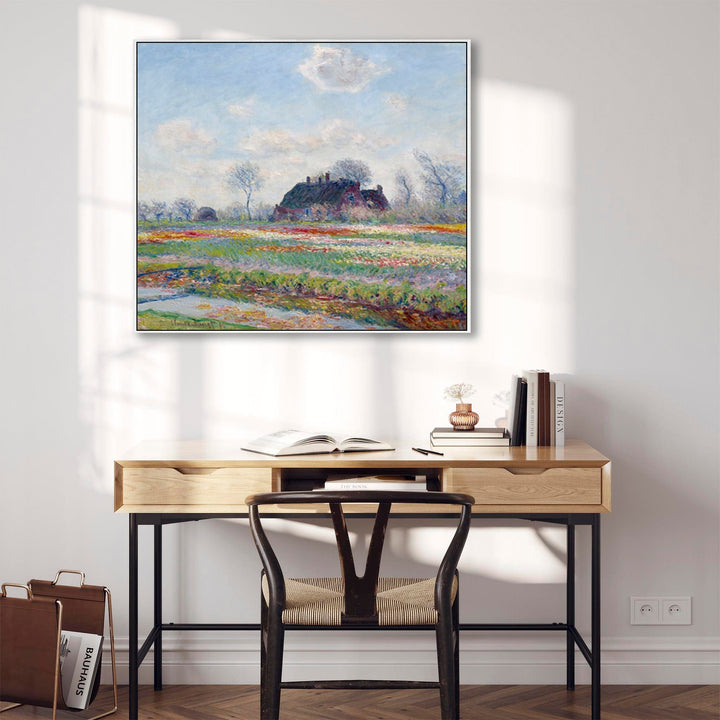 Large Claude Monet Framed Canvas Print of Tulip Fields at Sassenheim Landscape Painting - FFob-2234-W-L