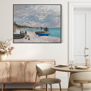 Large Claude Monet Framed Landscape Wall Art Print of Beach at Sainte-Adresse Painting