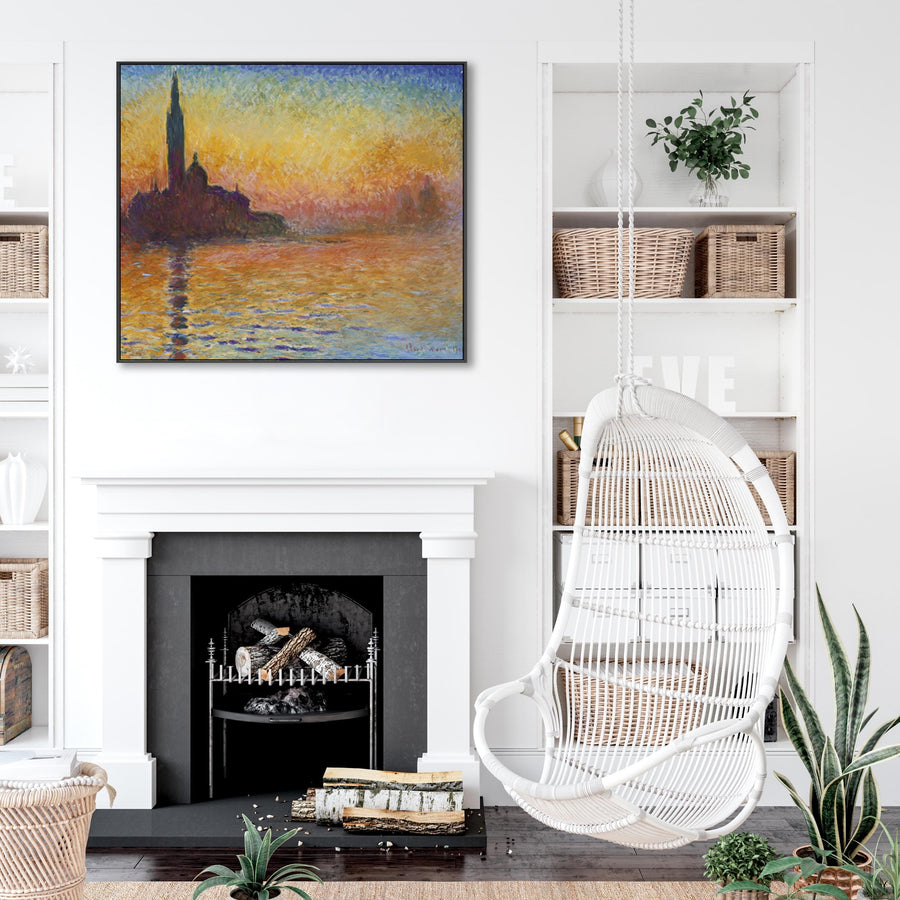 Large Claude Monet Framed Sunset Landscape Wall Art Print of Venice San Giorgio Maggiore at Dusk Painting