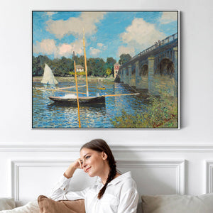 Large Claude Monet Framed Canvas Print of Bridge at Argenteuil Painting