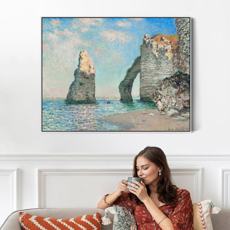 Large Claude Monet Framed Canvas Print of The Cliffs at Etretat Painting