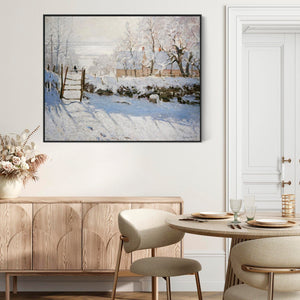 Large Claude Monet Framed Canvas Print of The Magpie Winter Landscape Painting