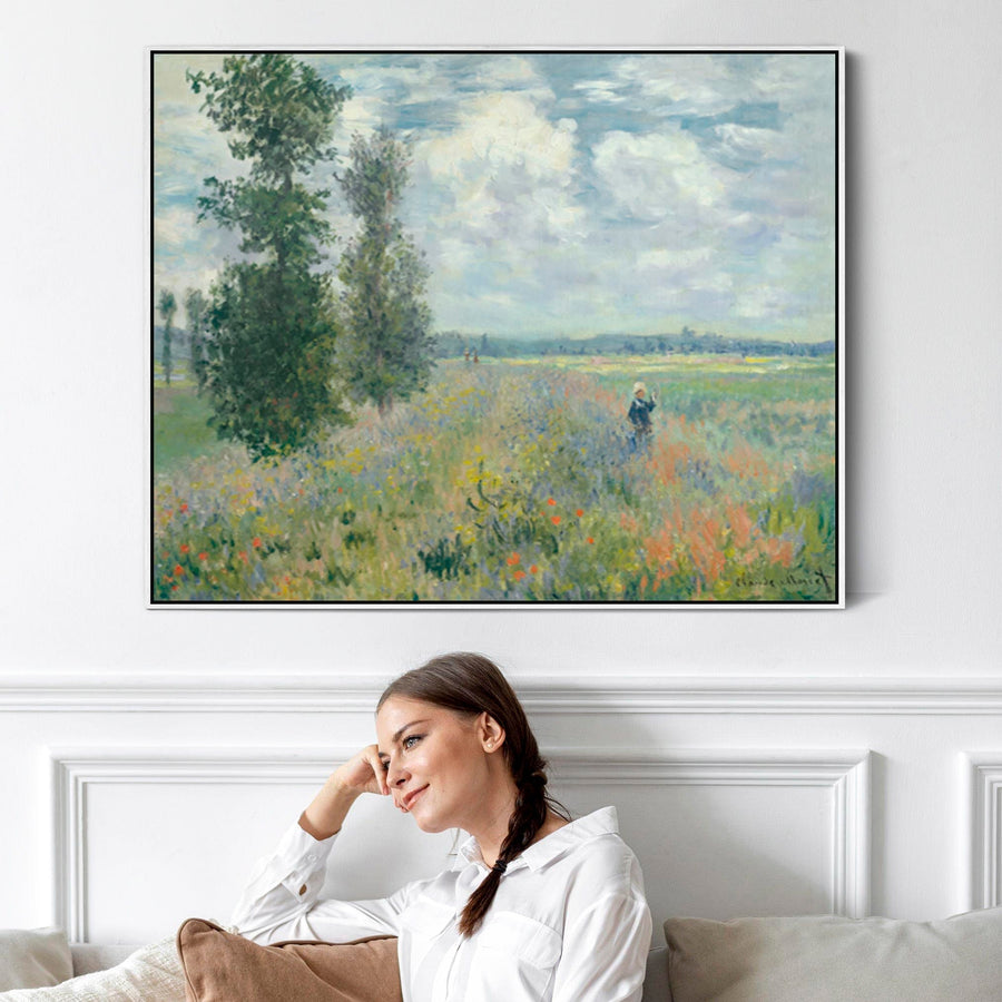 Claude Monet Wall Art Framed Canvas Print of Poppy Fields near Argenteuil Painting